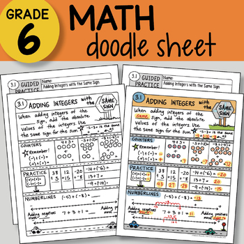 Preview of Doodle Sheet - Adding Integers with the Same Sign -  EASY to Use Notes -