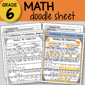 Preview of Doodle Sheet - Comparing and Ordering Integers - EASY to Use Notes -