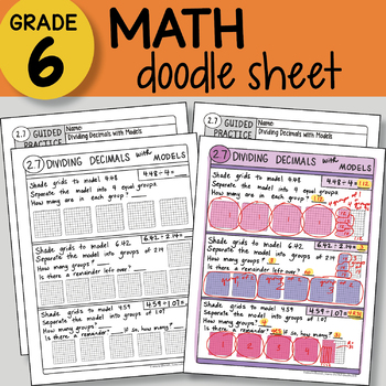Preview of Doodle Sheet - Dividing Decimals with Models -  EASY to Use Notes - PPT included