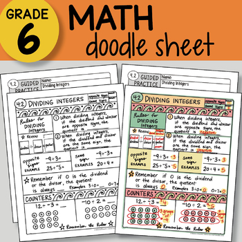 Preview of Doodle Sheet - Dividing Integers -  EASY to Use Notes - PPT included!