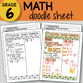 Preview of Doodle Sheet - Dividing Mixed Numbers - EASY to Use Notes - PPT included!