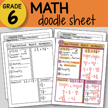 Preview of Doodle Sheet - Multiplying Mixed Numbers - EASY to Use Notes - PPT included!