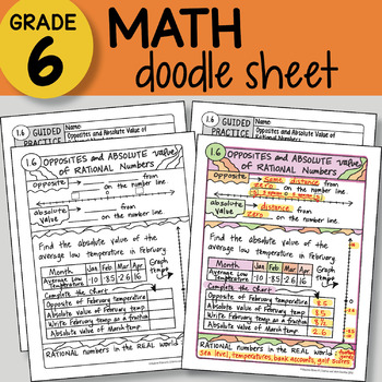 Preview of Doodle Sheet - Opposites and Absolute Value of Rational Numbers
