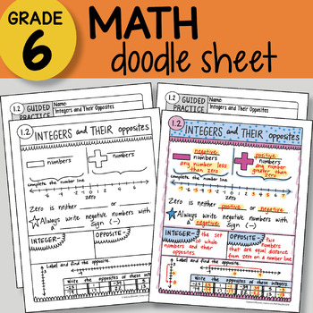 Preview of Doodle Sheet - Integers and Their Opposites - EASY to Use Notes - PPT included!