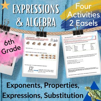 Preview of 6th Grade Math on Exponents, Properties, Expressions, Substitution