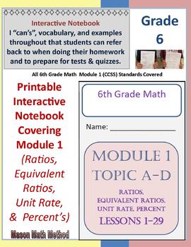 Preview of 6th Math Interactive Notebook/Booklet Covers Module 1 Ratios, Unit Rate, Percent