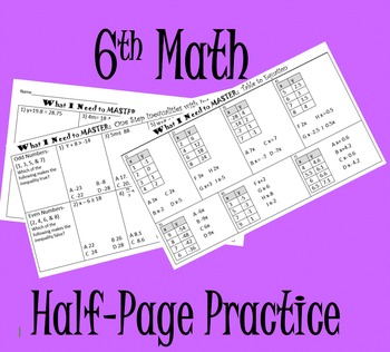 Preview of 6th Math Mini Practice or Quizzes (15 Concepts)
