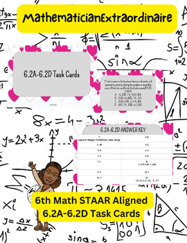 Preview of Valentine's Day Themed 6th grade Math STAAR 6.2A-6.2D Task cards w/ Answer Key