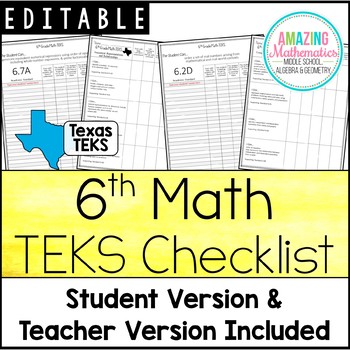 Preview of 6th Math TEKS Checklist - "I Can"