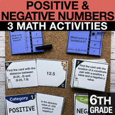 6th Positive and Negative Numbers Activities | 6th Grade G