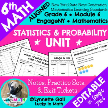 Preview of 6th Statistics & Probability Math Module 6 Unit Notes, Practice, Exit Ticket
