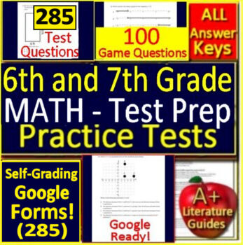Preview of 6th and 7th Grade Math Practice Tests and Games Bundle - Printable and Google