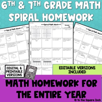 Preview of 6th and 7th Grade Math Spiral Homework for the Full Year