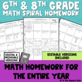 6th and 8th Grade Math Spiral Homework