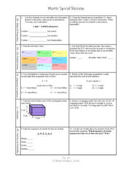 spiral review math 7th grade pdf answer key