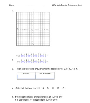 Preview of 6th grade AASA Math Practice Test Answer Sheet