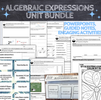Preview of 6th grade Algebraic Expressions Activities, Guided Notes, Powerpoint UNIT BUNDLE