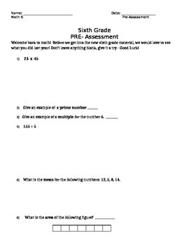 Preview of 6th grade CCSS Math Pre-assessment