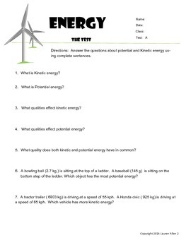 Preview of 6th grade Energy types,sources,transfer 4 Test bundle - leveled
