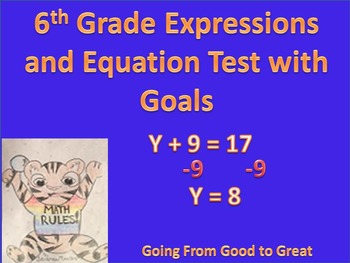 Preview of 6th grade Expression/Equation Math Test with Goals