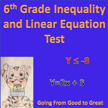 Preview of 6th grade Inequality/Linear Equation Math Test