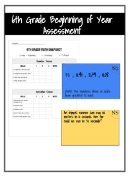 Preview of 6th grade Math Beginning of Year Assessment (B.O.Y)