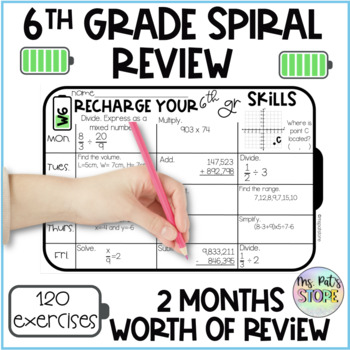 Preview of 6th grade Math Spiral Review Skills Summer School Back to school 