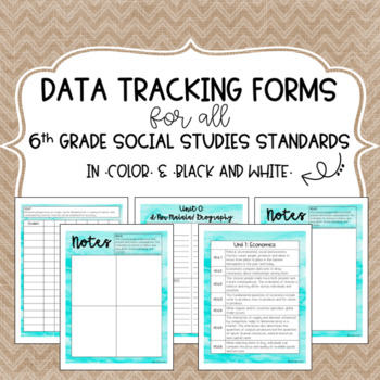 Preview of 6th grade Social Studies Standards Data Forms (Teacher Data Binder)
