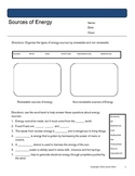 6th grade Sources of energy worksheets