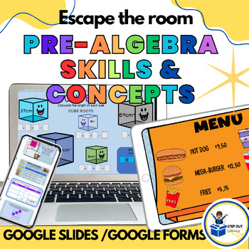 Preview of 6th grade math escape room digital game/worksheet real life pre algebra skills