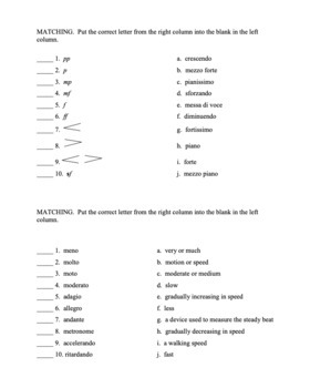 6th grade music quiz on musical symbols, dynamics, tempo vocabulary