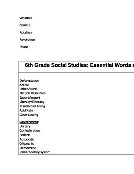6th grade science vocabulary word list by carmen cunningham tpt