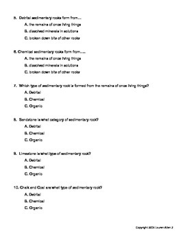 6th grade sedimentary rock quiz by Lauren Allen | TPT