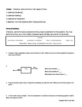 6th grade test on Newton's Laws, Friction and Force- low 6th grade level