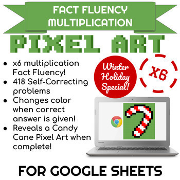 Preview of 6x Multiplication Candy Cane Pixel Art! Math Fact Fluency on Google Sheets