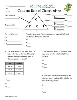 Preview of 7.4A Constant Rate of Change Distance formula d = rt notes and practice