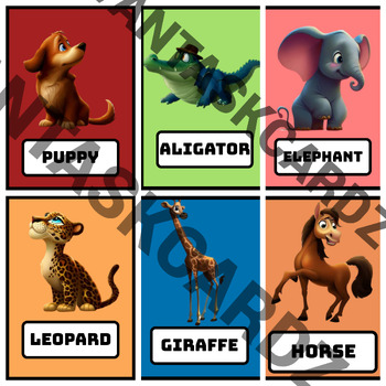 Preview of 7 Animals Flash Cards Animals Printable Flash Cards Digital Animals Flash Cards