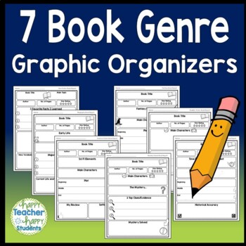 Preview of 7 Book Genre Graphic Organizers: Mystery, Hist. Fic, Fantasy, SciFi, Bio, NonFic