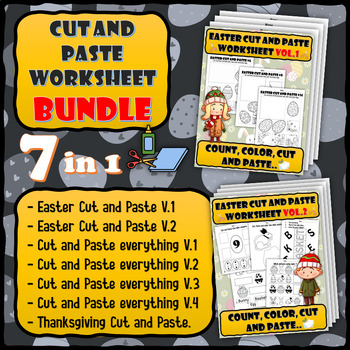 Preview of 7 Bundle Cut and Paste books for Kids Coloring Scissor Activity Skill Workbook