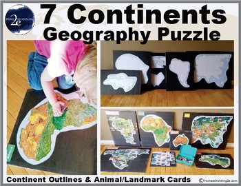 Preview of 7 Continent Geography Puzzle With Animal & Landmark Cards
