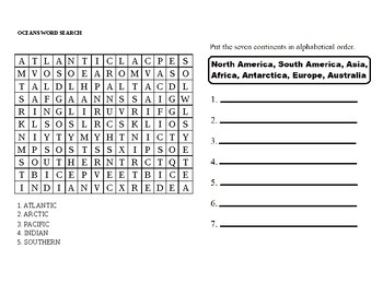 7 Continents And 5 Oceans Worksheets Teaching Resources Tpt