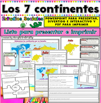 Preview of Continents in Spanish Activities Maps Lesson Plan Reading  Los continentes mapas