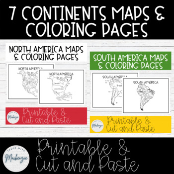 Preview of 7 Continents Maps and Coloring Pages Bundle | Black and White | Printable