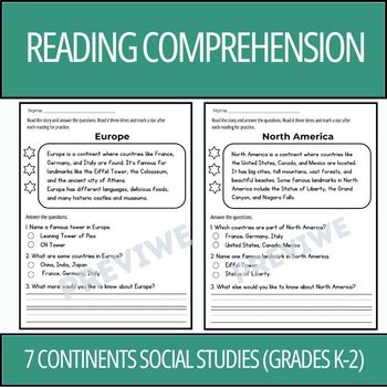 Preview of 7 Continents Reading Comprehension Passages and Questions (Grades K-2)