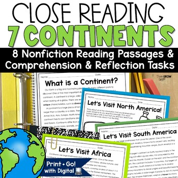 Preview of 7 Continents Activities Reading Passages Printable Blank Map 3rd 4th 5th Grade