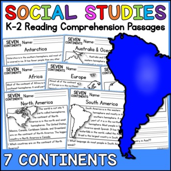 Preview of 7 Continents Social Studies Reading Comprehension Passages K-2