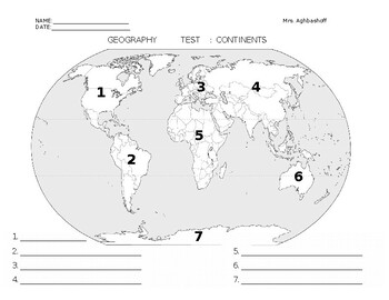 Preview of 7 Continents and 5 Oceans Editable Test