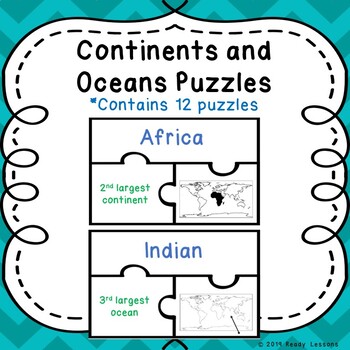 Preview of Label 7 Continents and 5 Oceans Map Skill Printable Activity Game Puzzle
