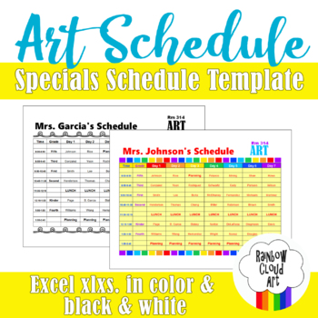 Preview of 7 DAY Rotation Specials Art Schedule Template, Color, Black & White, EXCEL.xlxs.