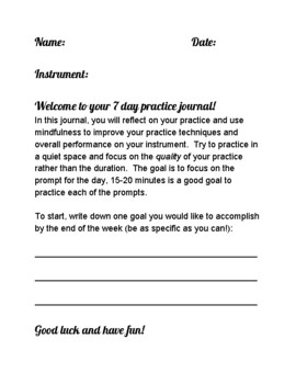 Preview of 7-Day Music Practice Journal